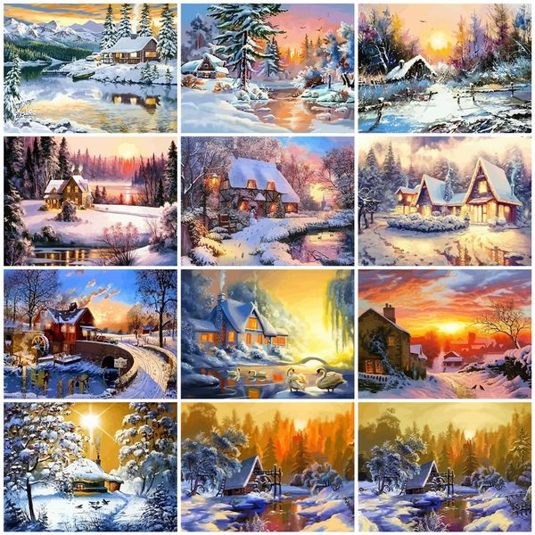 coloring by numbers diy winter landscape home decoration acrylic paint oil painting by numbers tree handpainted gift